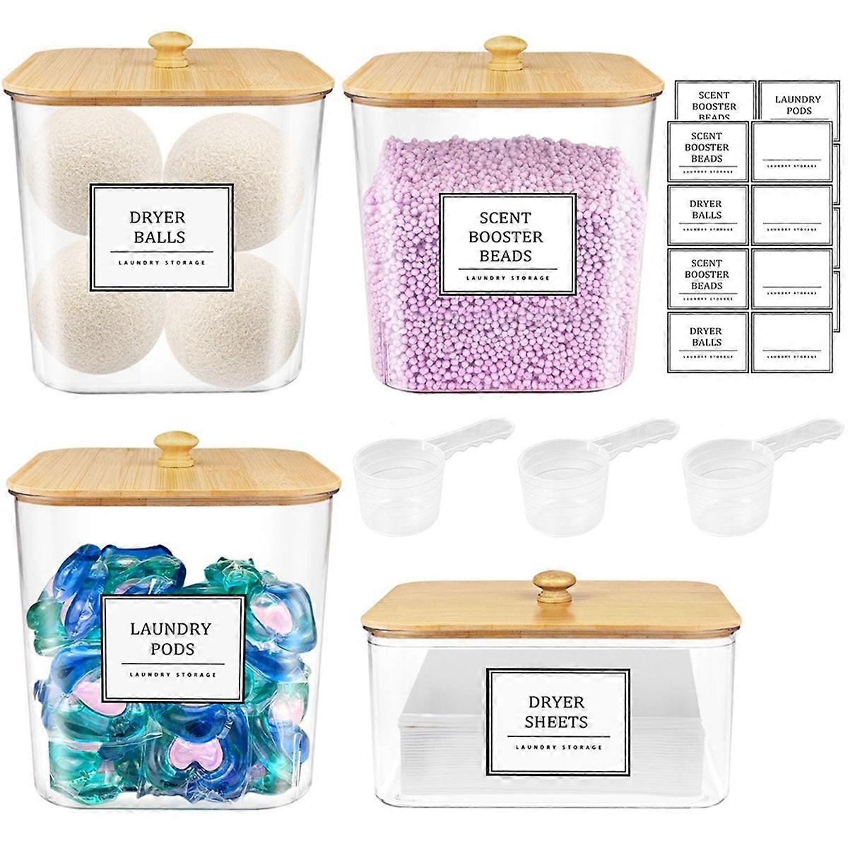 3+1 Pack Laundry Pods Container,Clear Laundry Room Organization Containers,Large Laundry Detergent