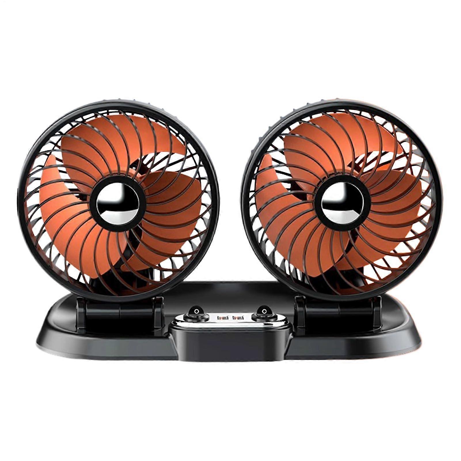 Dual-Head Car Fan With Cigarette Lighter, 2-Speed, 360-Degree Rotatable, Headrest Mount, Rear-Seat Fan