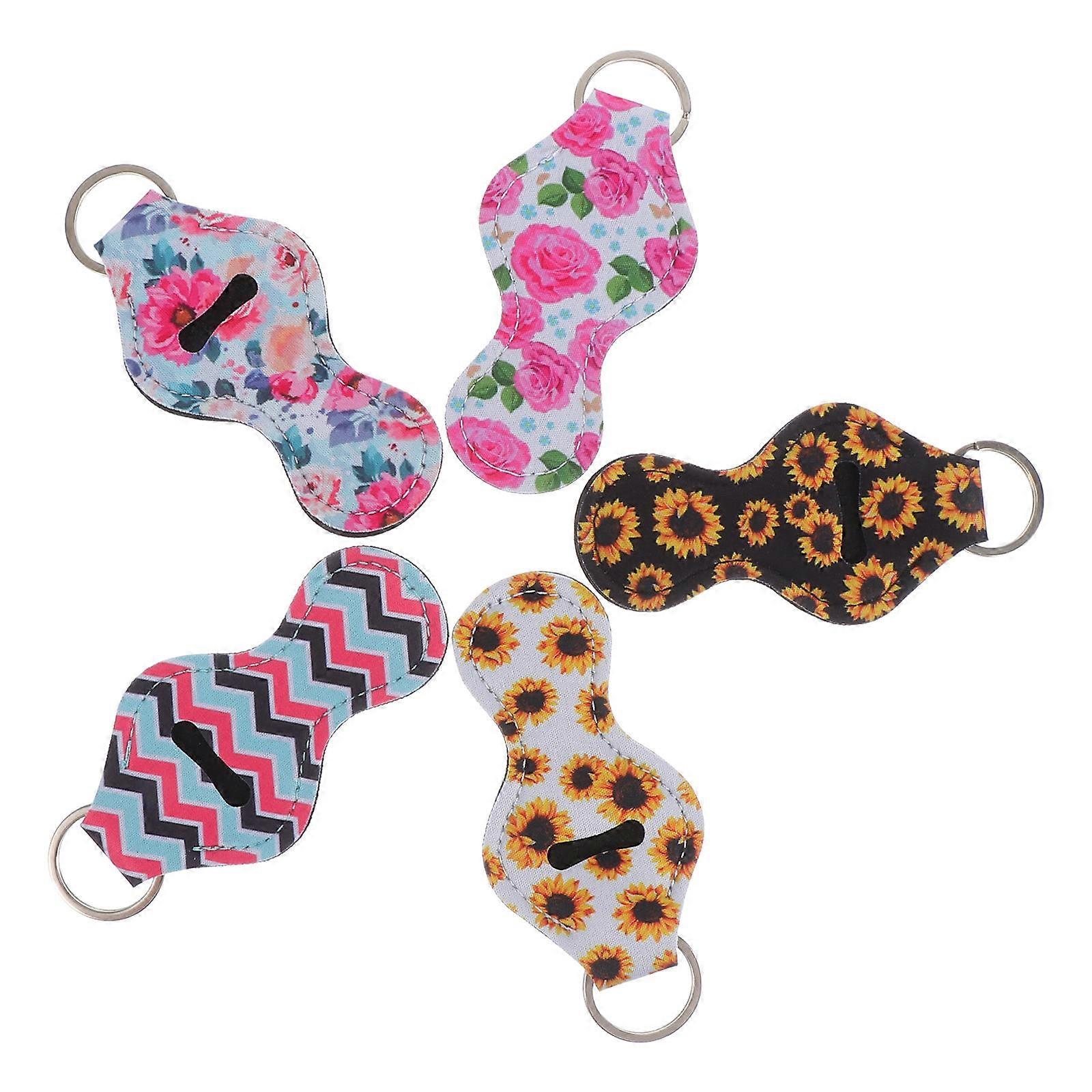 5pcs Neoprene Lipstick Covers with Keychain – Portable, Non Slip Lip Balm Shells in Vibrant Colors for Travel & Daily Use