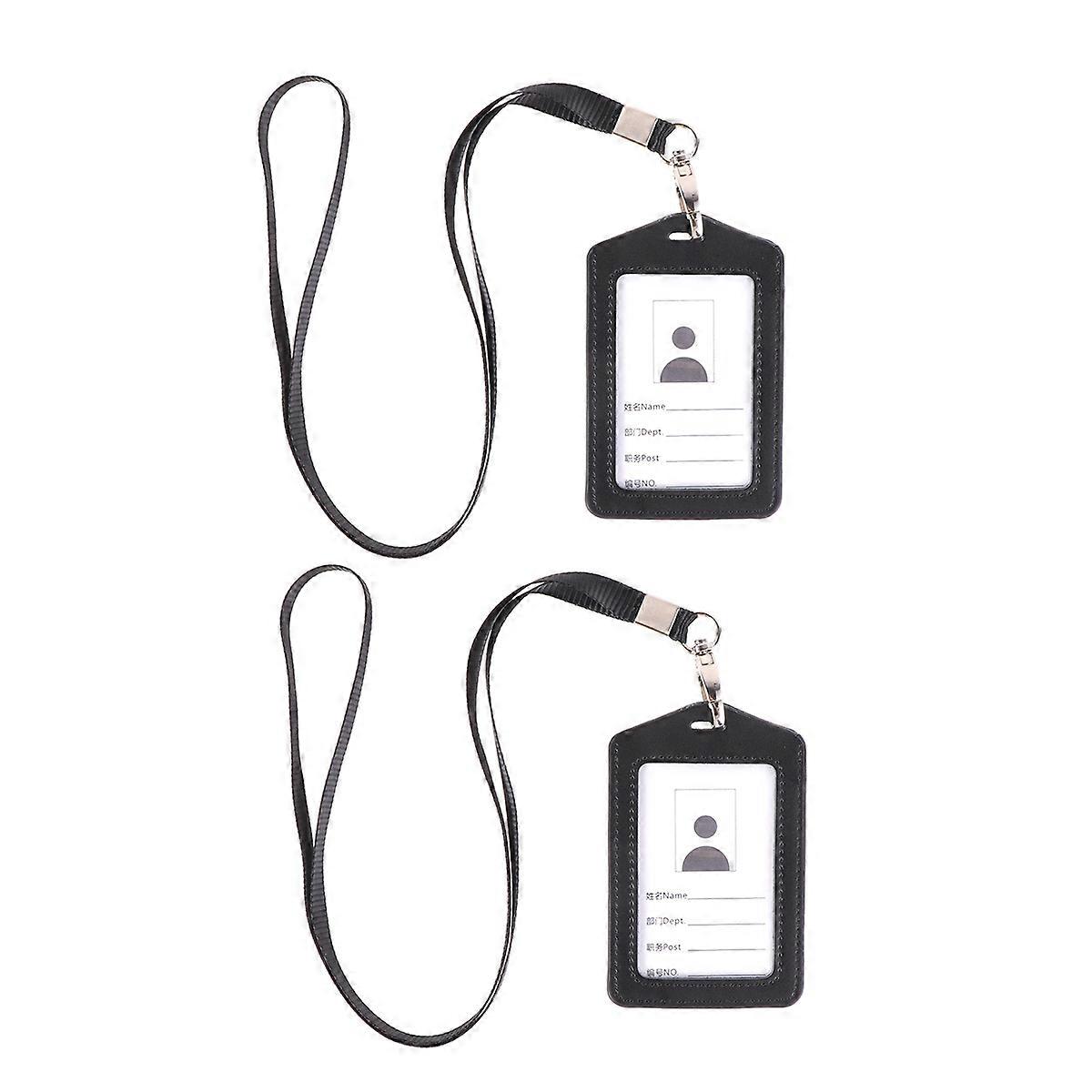 Black Plastic ID Badge Holders for Card Protection with Design Great for Office School Use 2Pcs