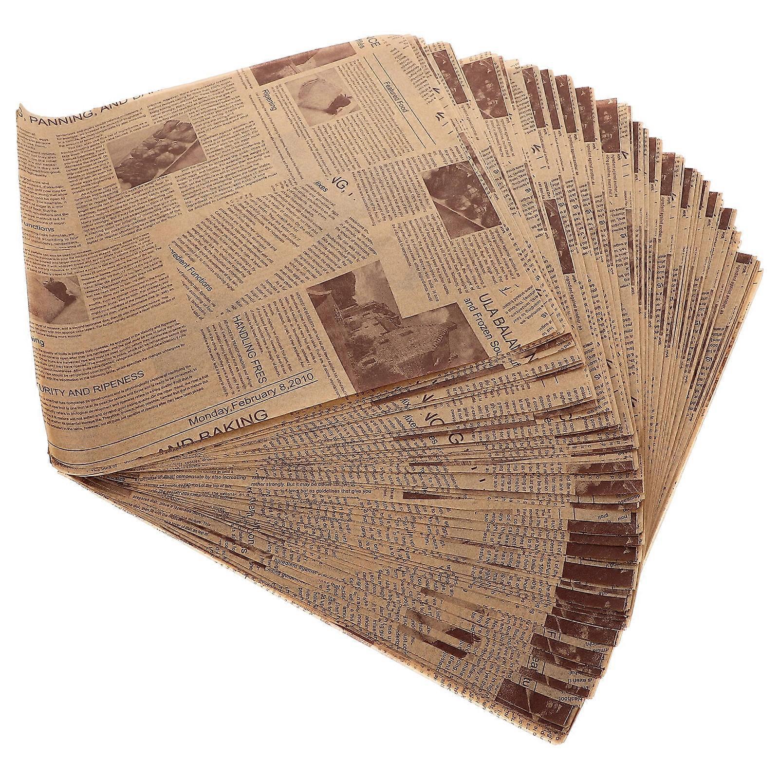100 Sheets Greaseproof Food Wrapping Liners for Sandwiches and French Fries with Newspaper Design