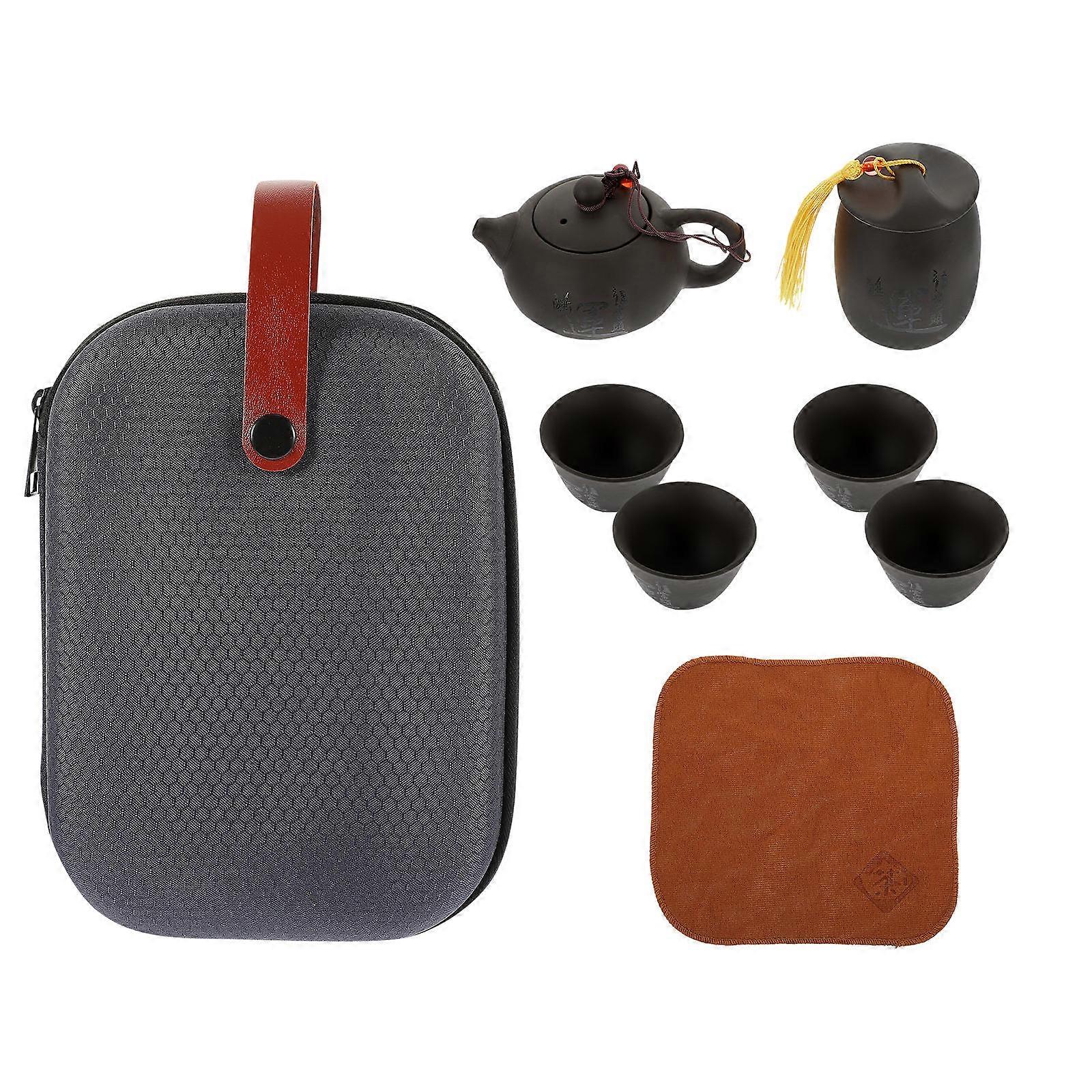 Travel Use Portable Tea Set Chinese Style Round Shape Assorted Color 12X8cm Size 1Set