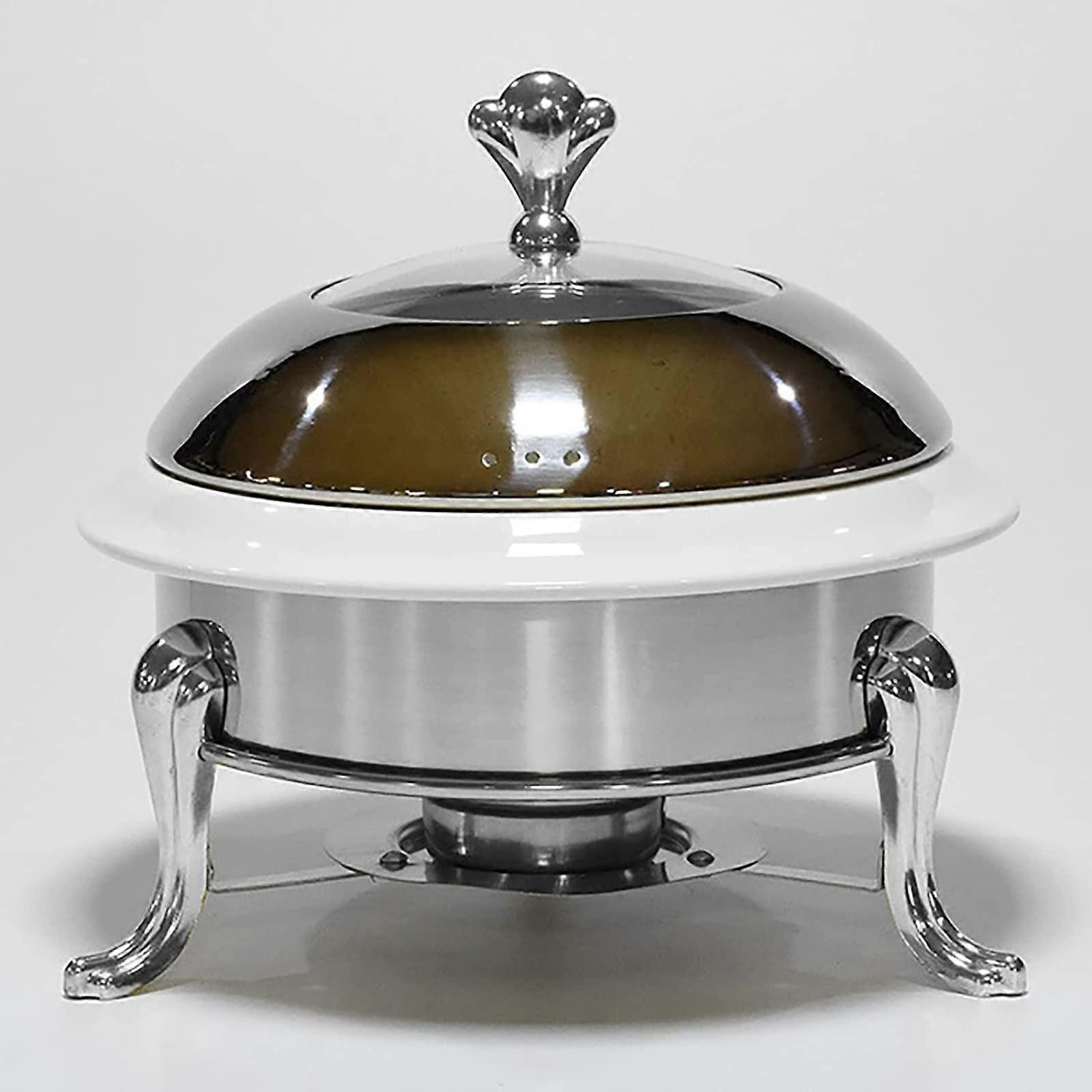 Chafing Dish Buffet Set, Round, Durable, Stainless Steel, Ceramic Insert, Silver 20 cm