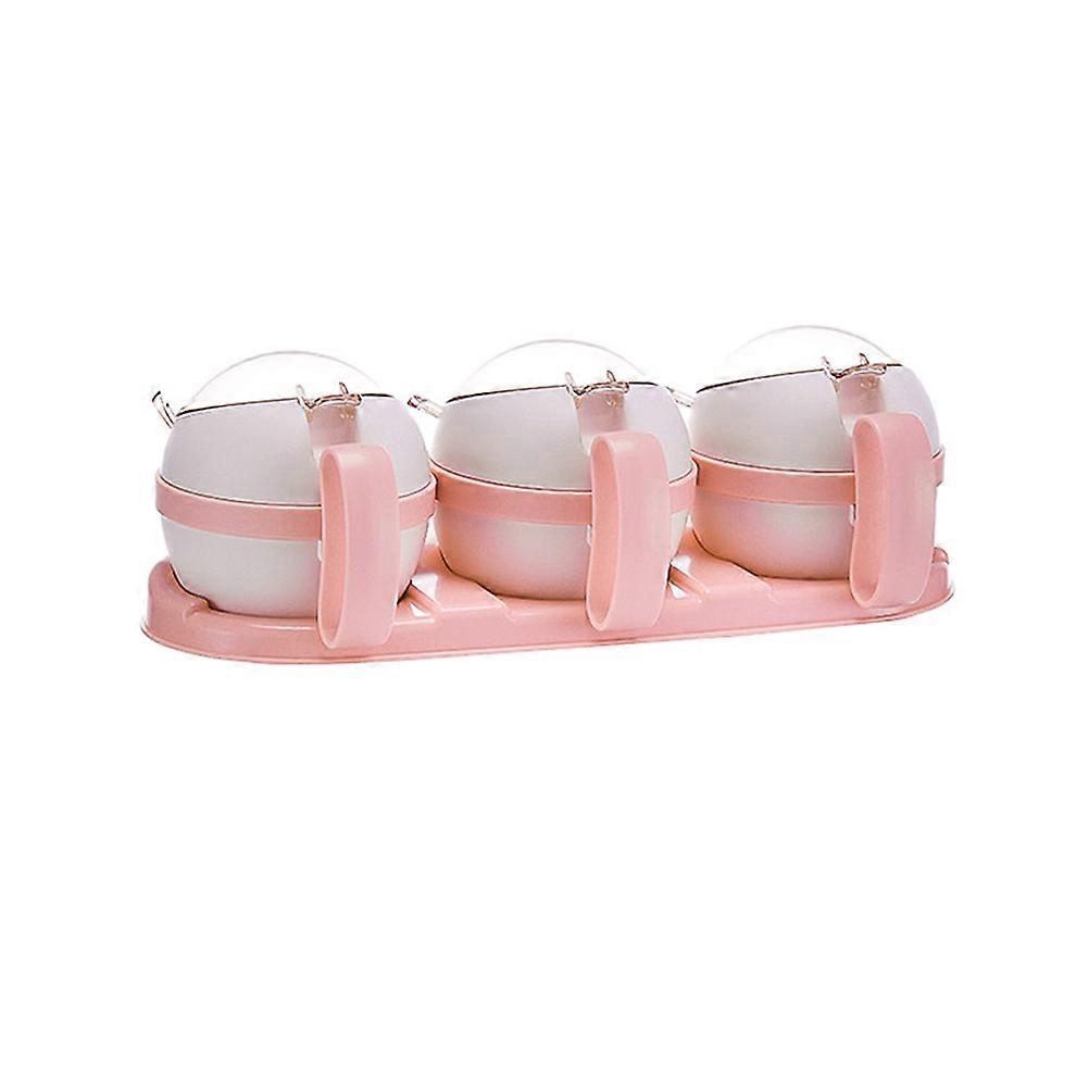 Pink Seasoning Box with Three Grids for Storing Spices and Condiments Made of PP Material Fits Kitchen Storage Needs