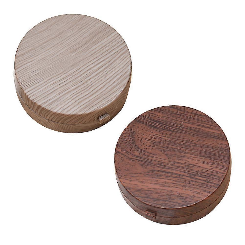 1 Set Imitation Wood Grain Lens Box Portable Case Wooden Round Holder for Men and Women Coffee