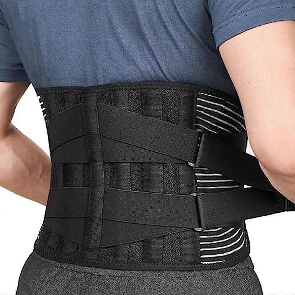 Adjustable DualPull Lumbar Support for Lower Back Pain Relief and Injury Prevention with 6 Support Rods for Men and Women (Size: M)