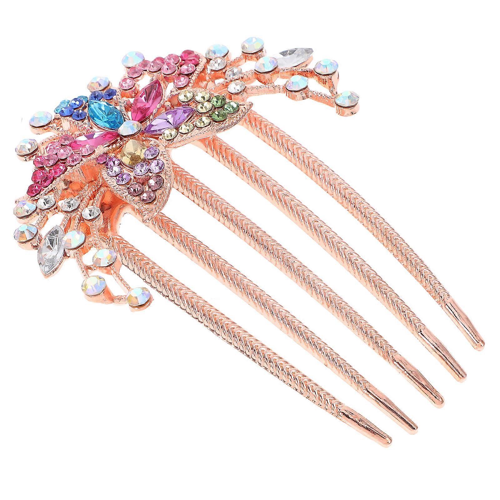 Rhinestone Hair Comb for Women Made of Alloy Multi Color Adds Glamour to Parties and Daily Wear 4 Inches
