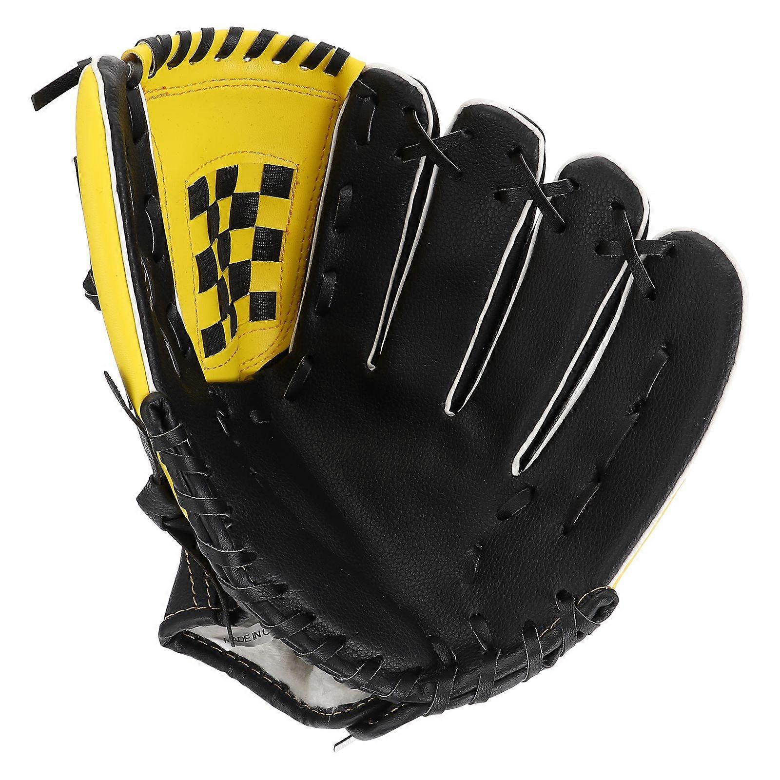Pu Baseball Glove Yellow Black Durable Softball Batting Glove Protective Lightweight Portable Design for Beginners and Competitions