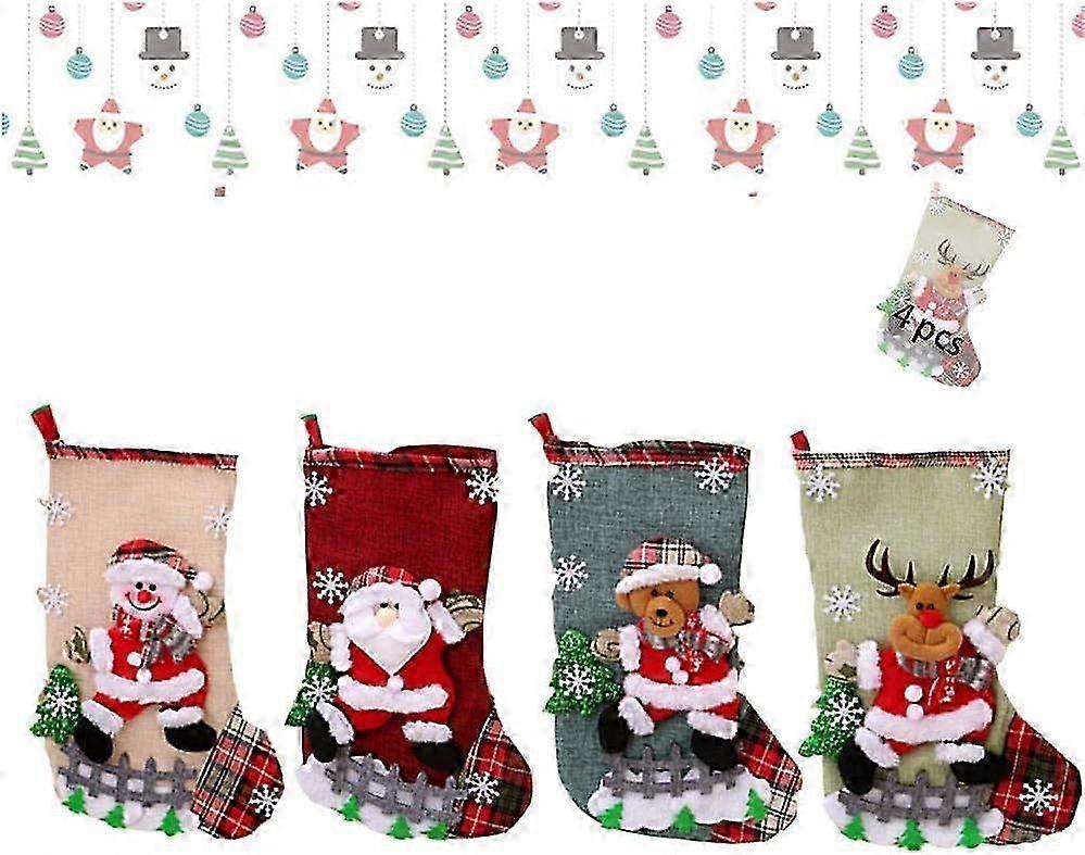 Set of 4 Traditional Christmas Stockings for Holiday Decoration - Festive Tree Ornaments for Home D��cor & Gift Giving
