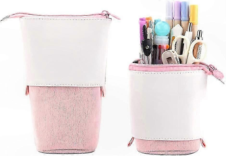 Telescopic Pencil Case, Durable Canvas Pop-Up Stationery Bag with Zipper Closure, Retractable Design for School and Office (Pink)