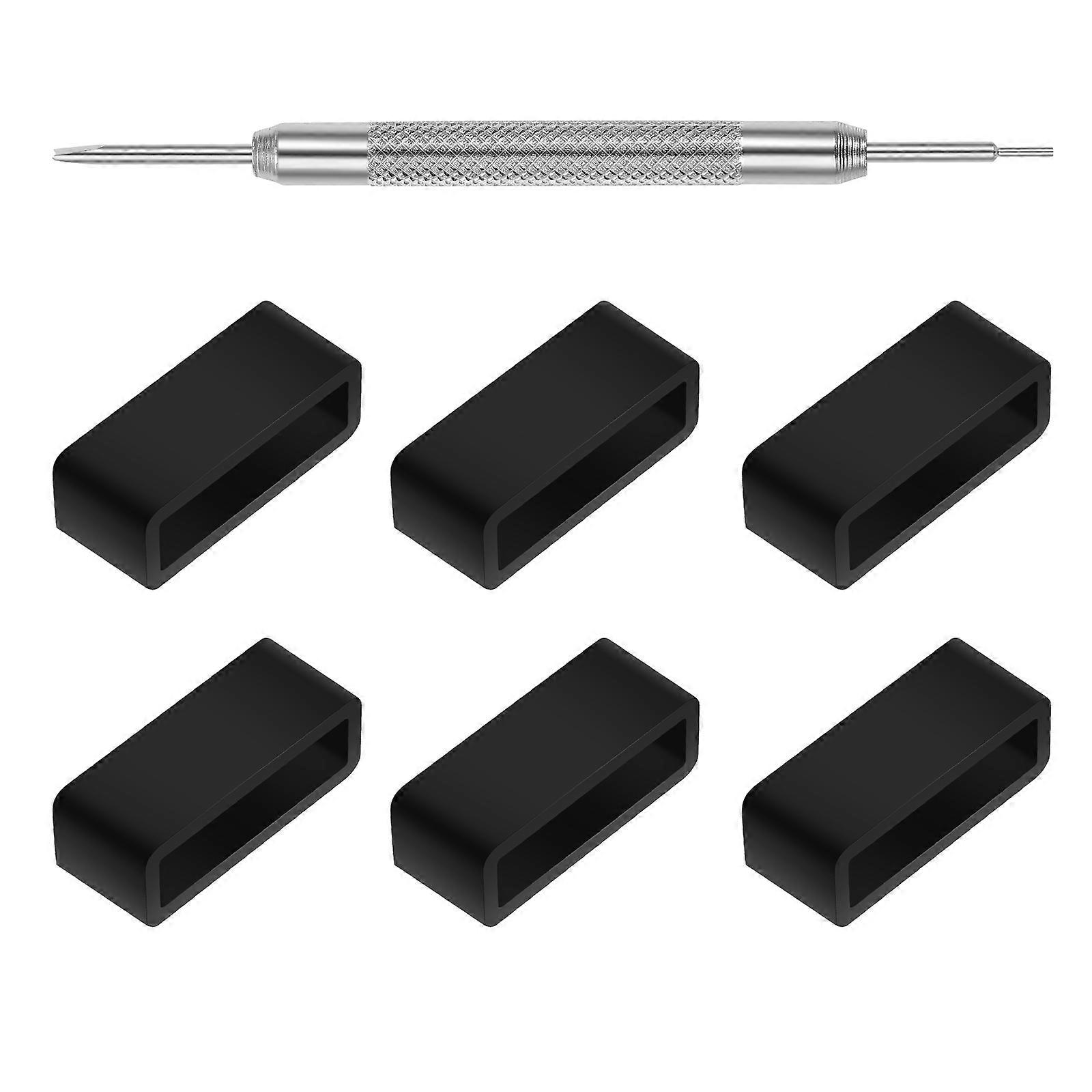 Silicone Watch Strap Loop for Watches Black Durable Flexible Holder with Installation Tool 22mm