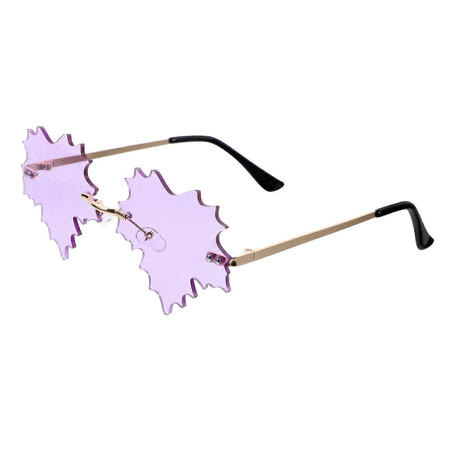 Lavendar Leaf-Shaped Sunglasses Rimless Design Suitable for Events and Parties Eye Protection 1Set