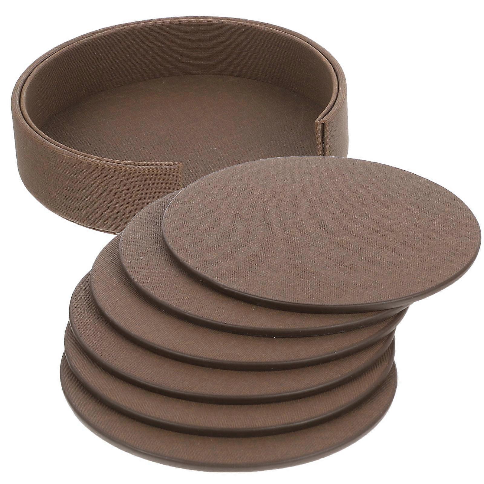 Heat Resistant Cup Mat For Parties Round 10x10cm Coffee PU Practical Protective 6Pcs