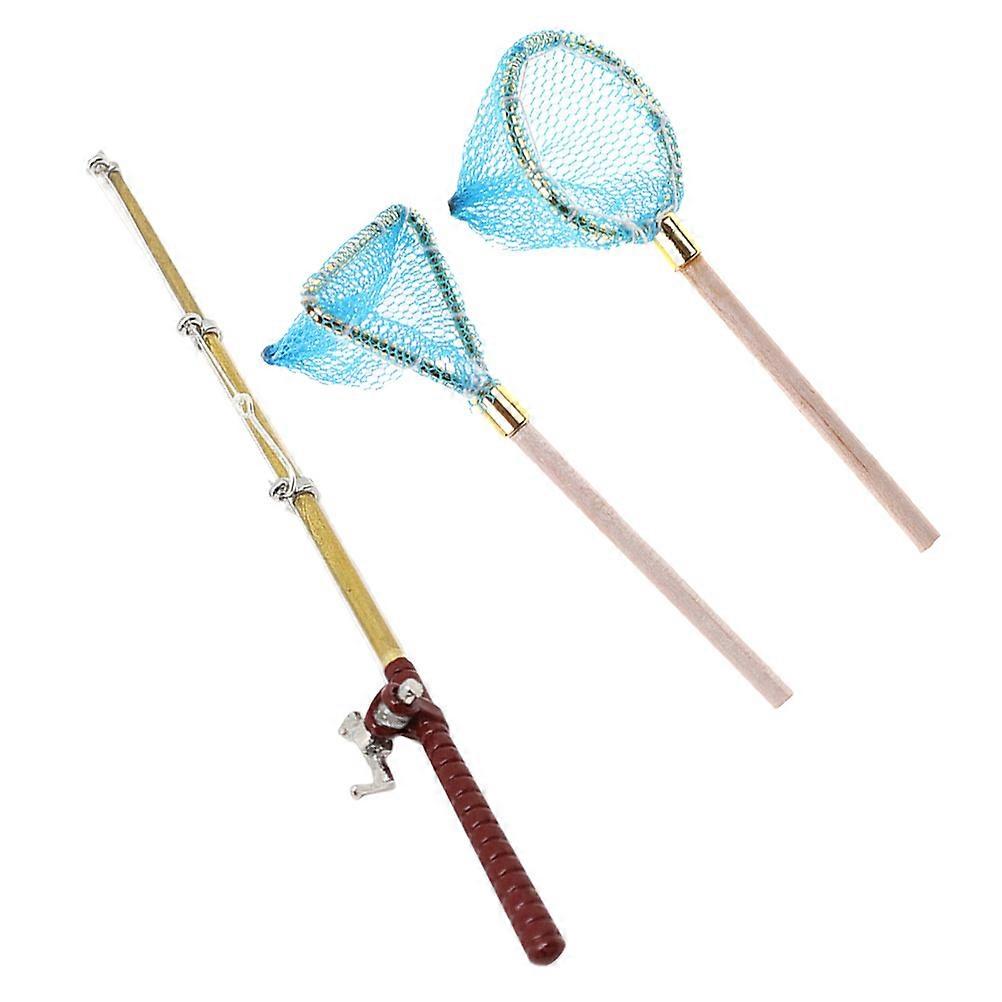 Mini Fishing Pole Set with Net – Realistic Decorative Model for Dollhouse & Mini House Accessories – Ideal for Bedroom or Living Room Display