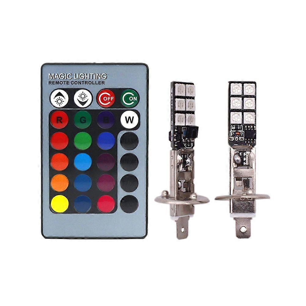 Automobile Modification LED Colorful Lamp Front Fog Lamp H1 12SMD RGB Flash 5050 Car Anti-fog Lamp Decoration H1