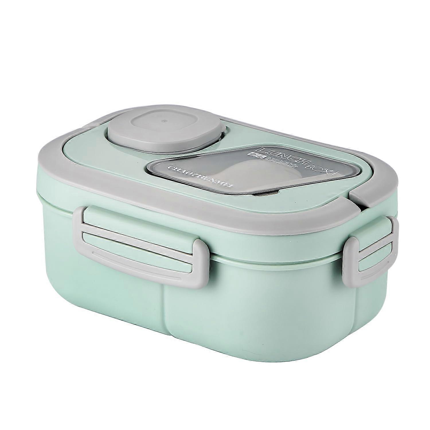 Bento Lunch Box with Tableware, 1200ML Lunch BoxDouble Layered 6 Compartment Bento Box, Builtin Utensil Set, LeakProof (Green)