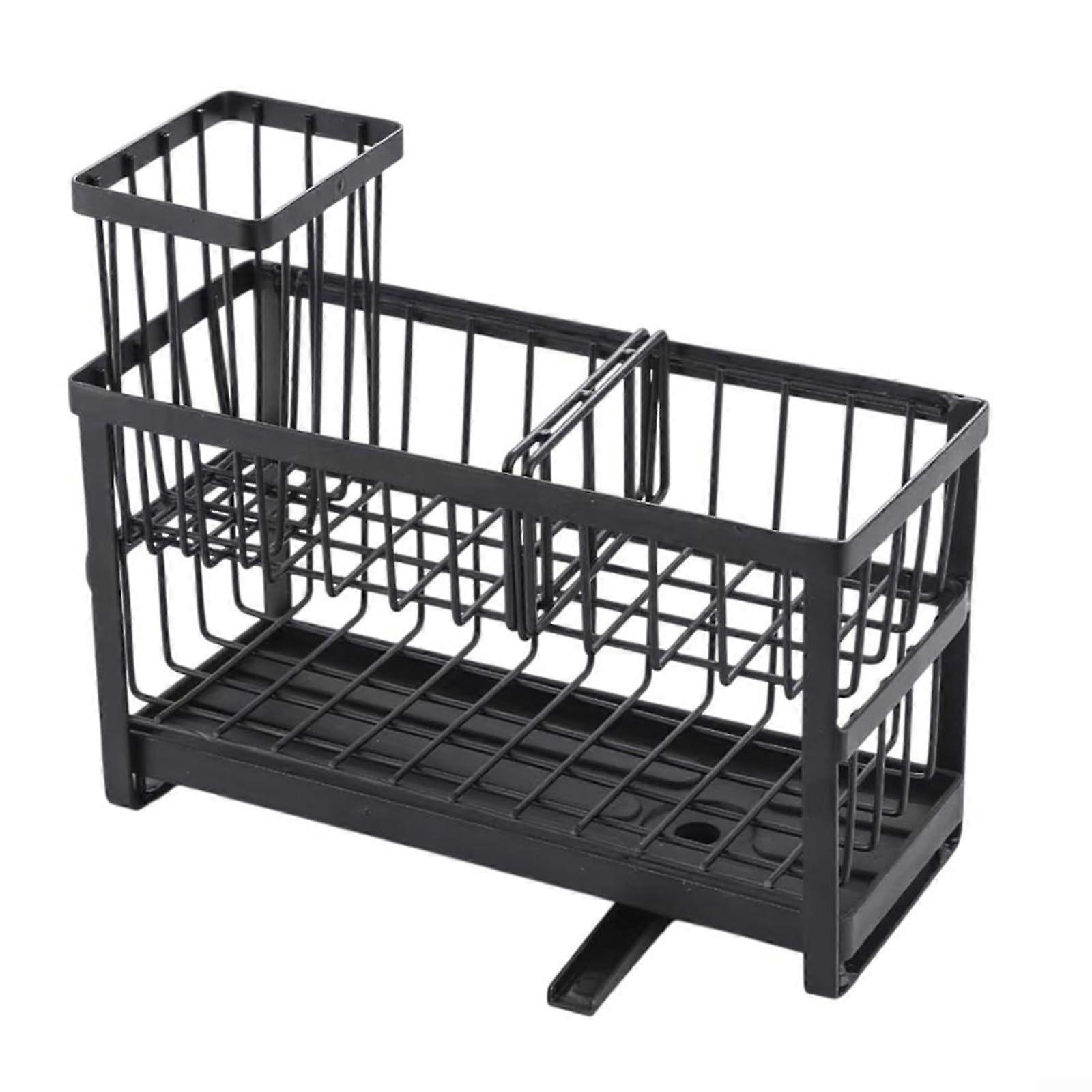 Dual Layer Kitchen Sponge Rack Organizer, Rust Resistant Stainless Steel Sink Caddy with 360° Rotating Nozzle for Brushes