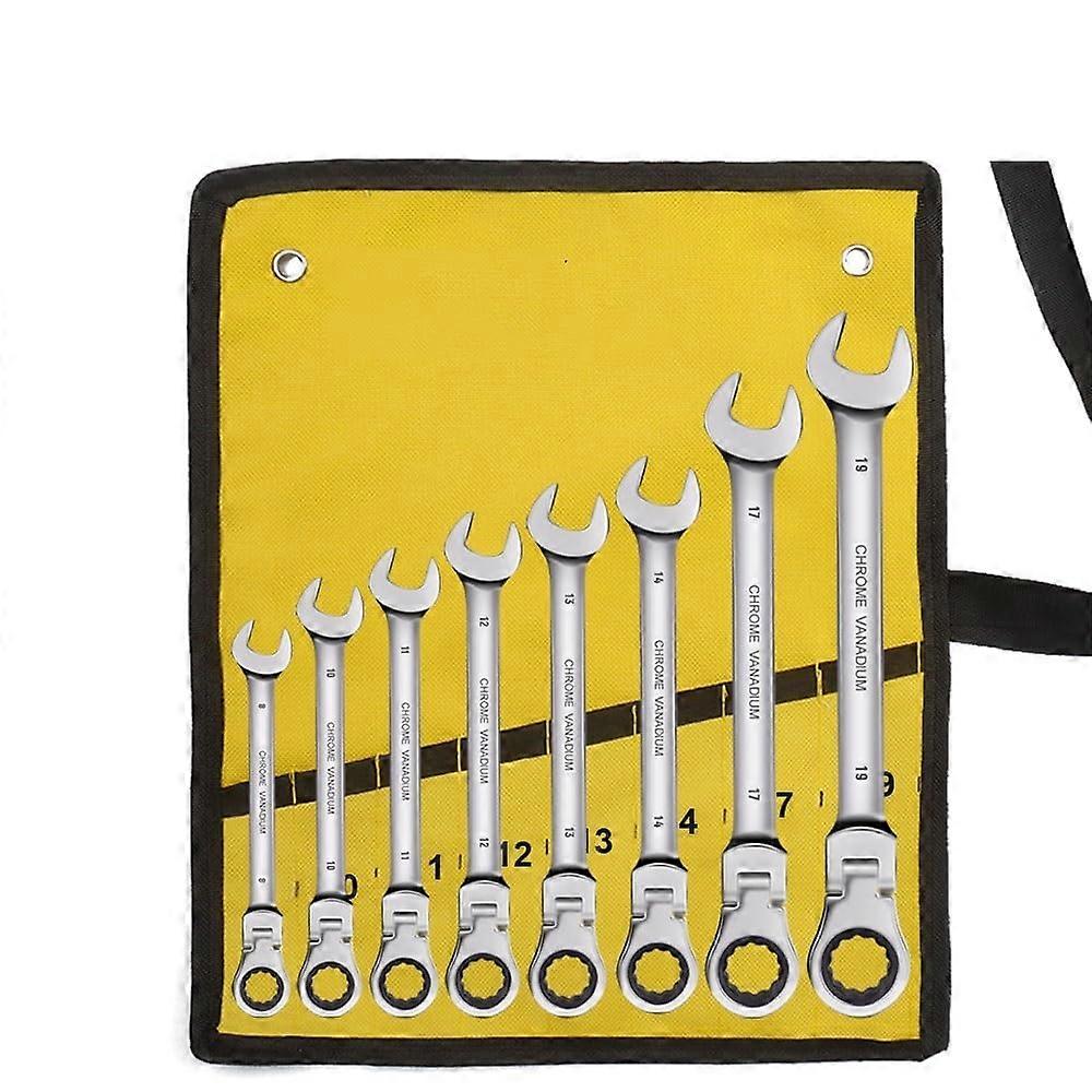 Spanner Set Ratchet Wrench Set 6-22mm Gear Ring Ratcheting Flex Head Metric 8-Piece Spanners 8-19mm