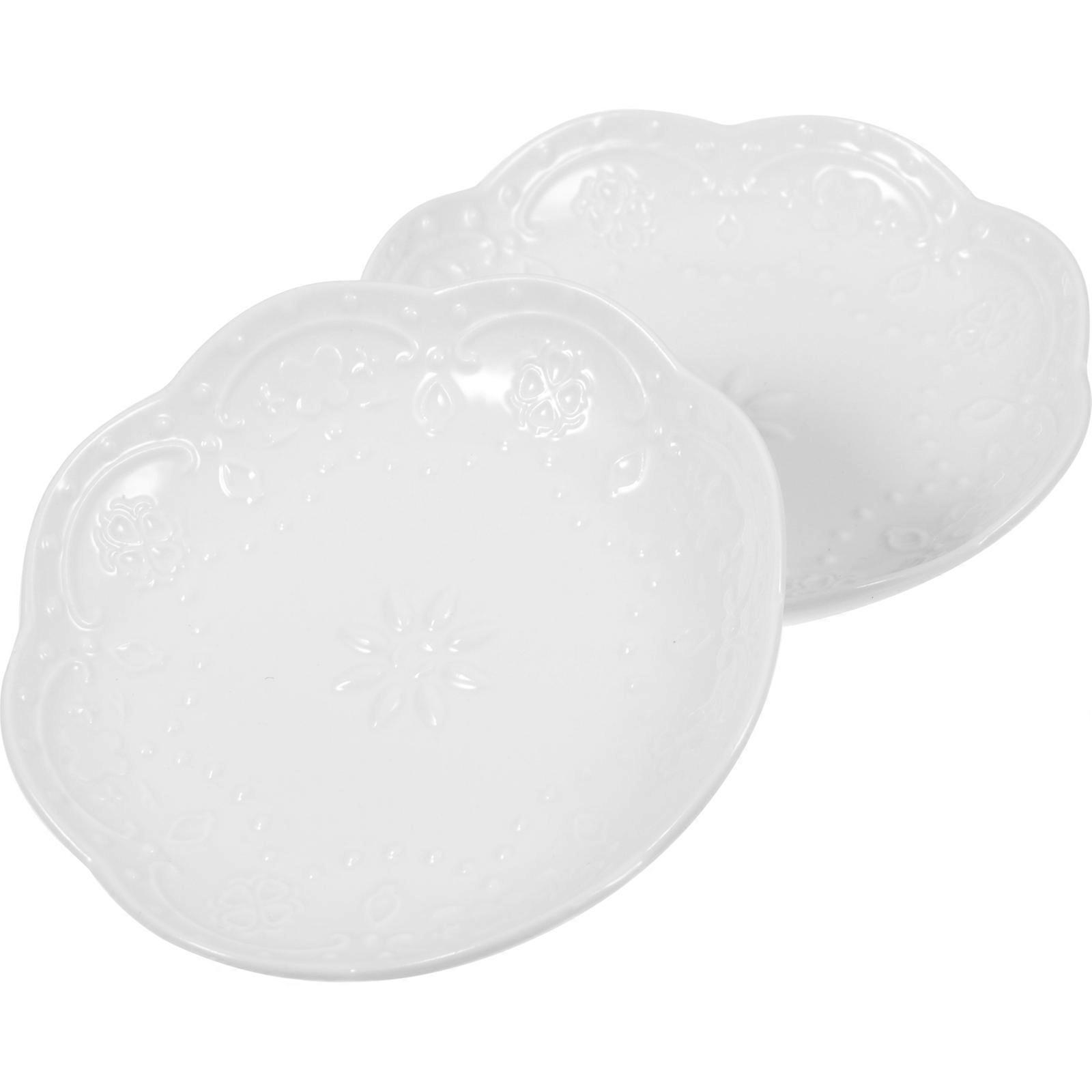 Small Plates for Appetizers Multipurpose Ceramic Appetizer Plate White Ceramic Material for Hotels 2Pcs