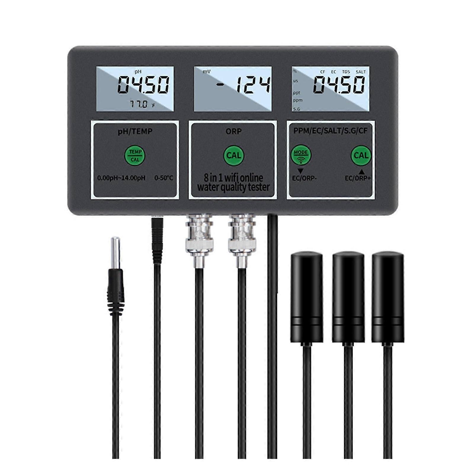 8 In 1 Digital Water Analyzer PH EC TDS Salt ORP CF SG Temperature App Remote Online WiFi Quality Monitor