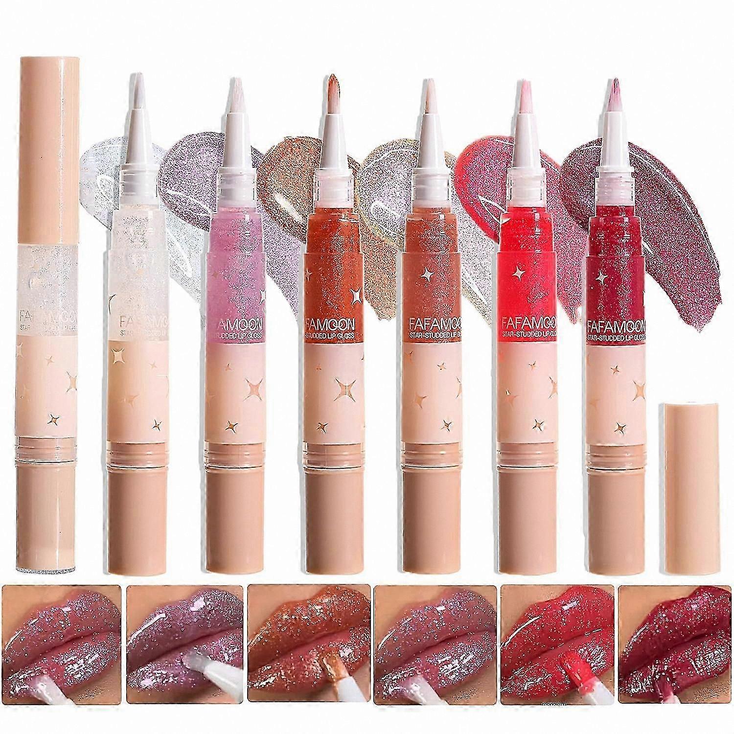 Shimmering Lip Gloss Collection, 6 Vibrant Shades, High Shine Finish, Long Wear Formula with Applicator Brush