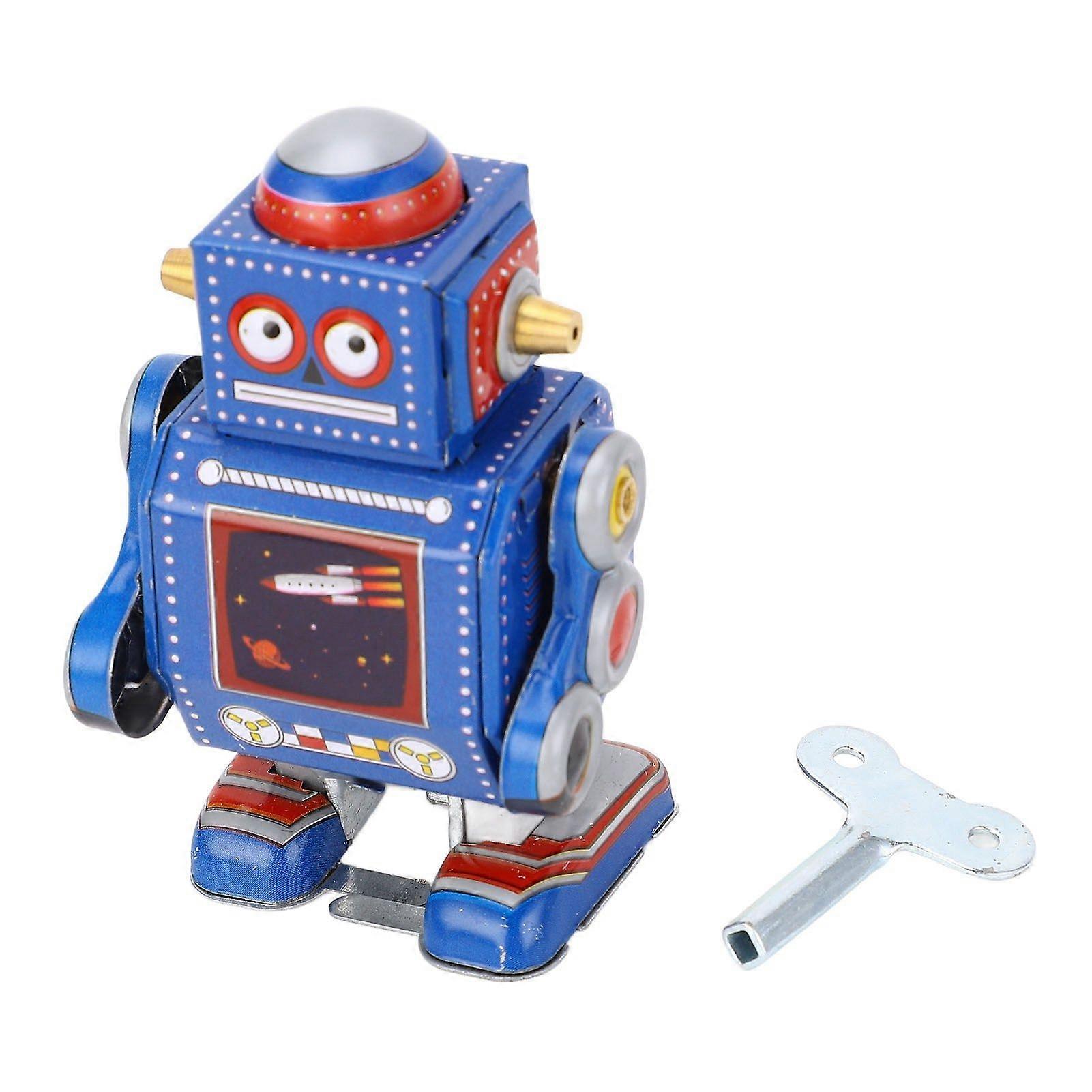 Wind Up Robot Toy Hand Made Decorative Vintage Clockwork Robot Toy Interesting Wind Up Iron Toy for Cafe Bar Restaurant Blue