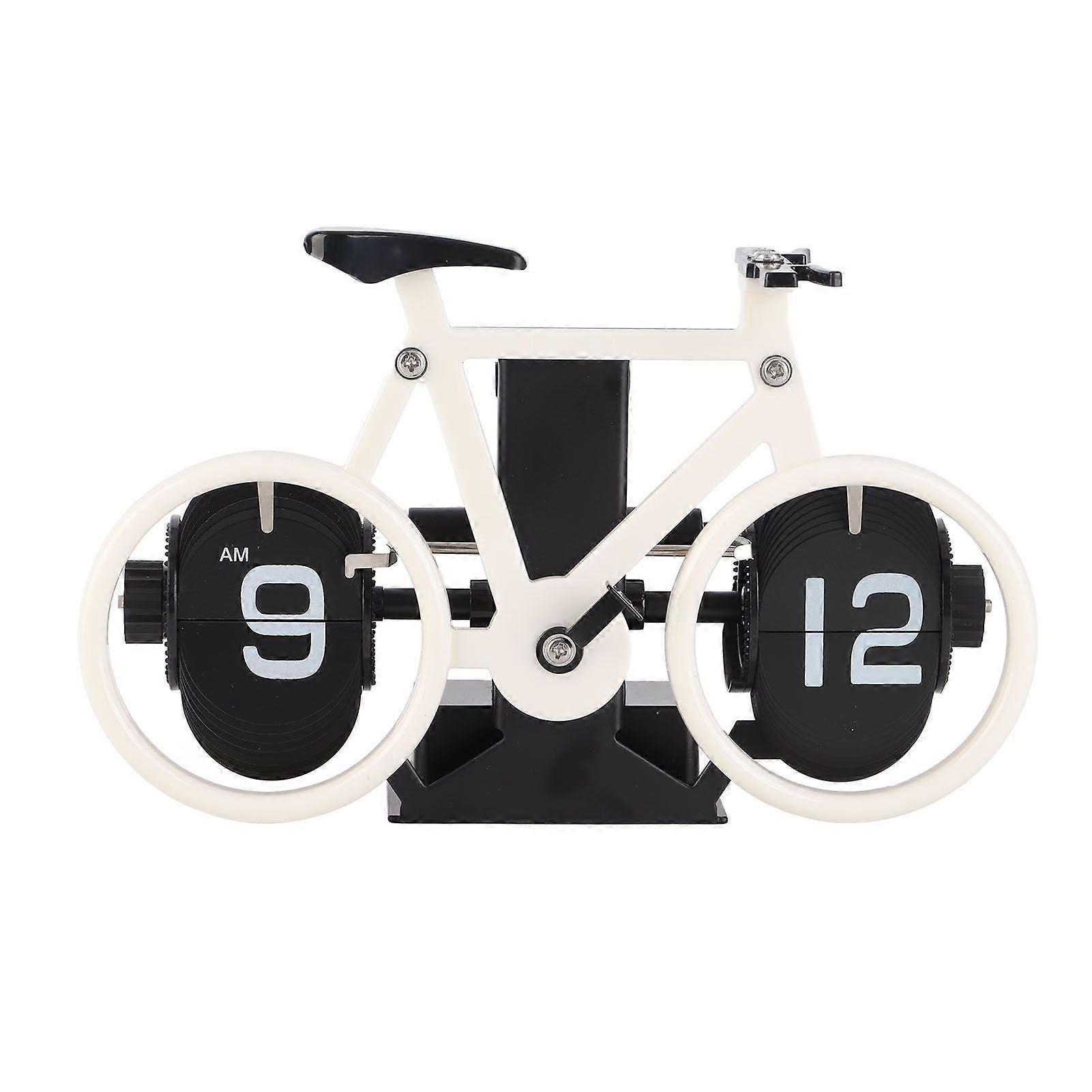 Vintage Flip Desk Clock Bike Shape Retro Mechanical Battery Powered Gear Operated Timer Reminder Table Clock for Office Home White