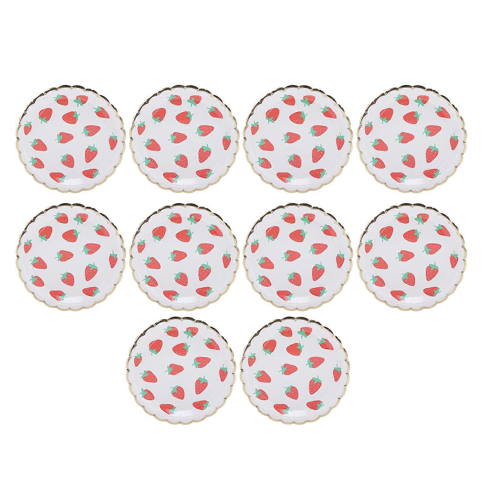 10Pcs Party Tableware Disposable Strawberry Pattern Tableware Set for Birthday Seaside Parties