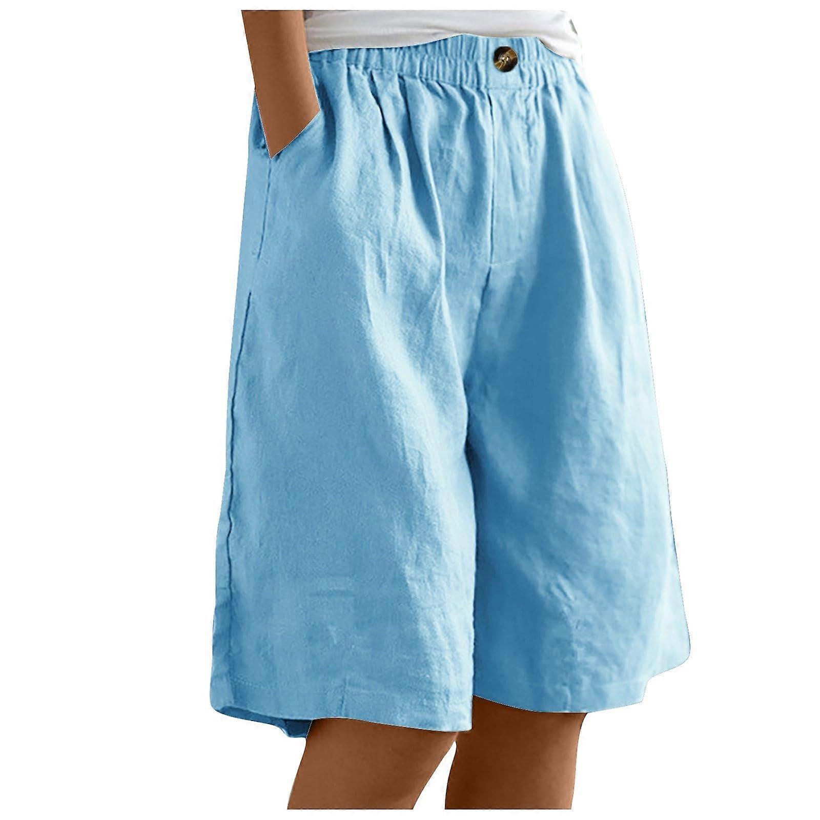 Elastic Waist Shorts For Women, With Pockets, Wide Leg, Casual, Size XL, Blue