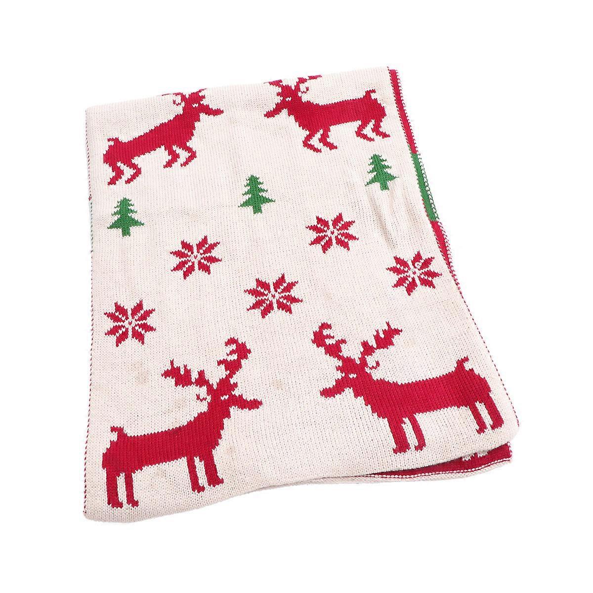 Lovely Printed Scarf for Wearing in Beige Acrylic Fibers with Christmas Patterns One Size
