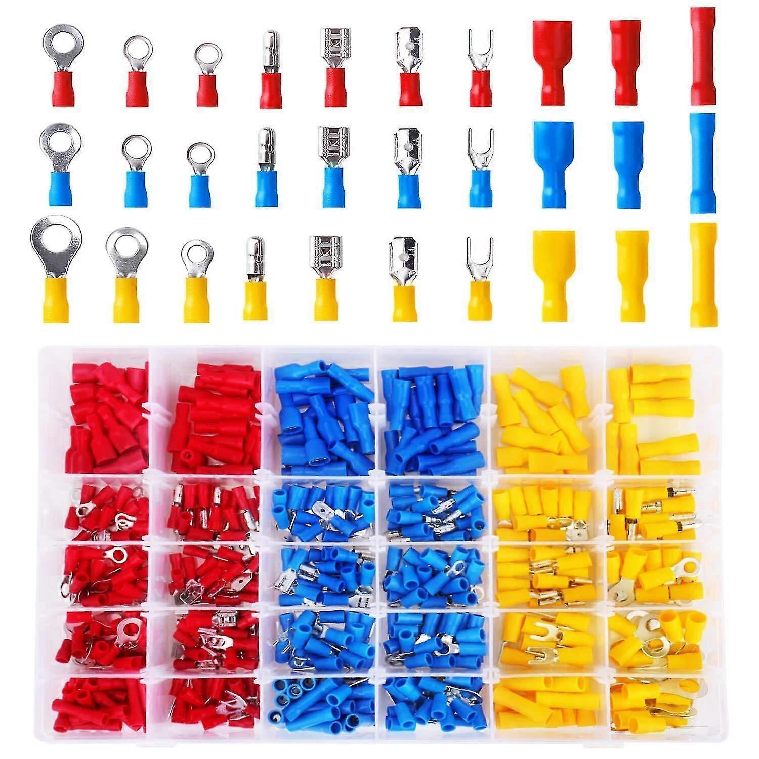Car Electrical Terminals, 500pcs Crimp Terminals Include Ring Bullet Spade Forks and Butt Splice