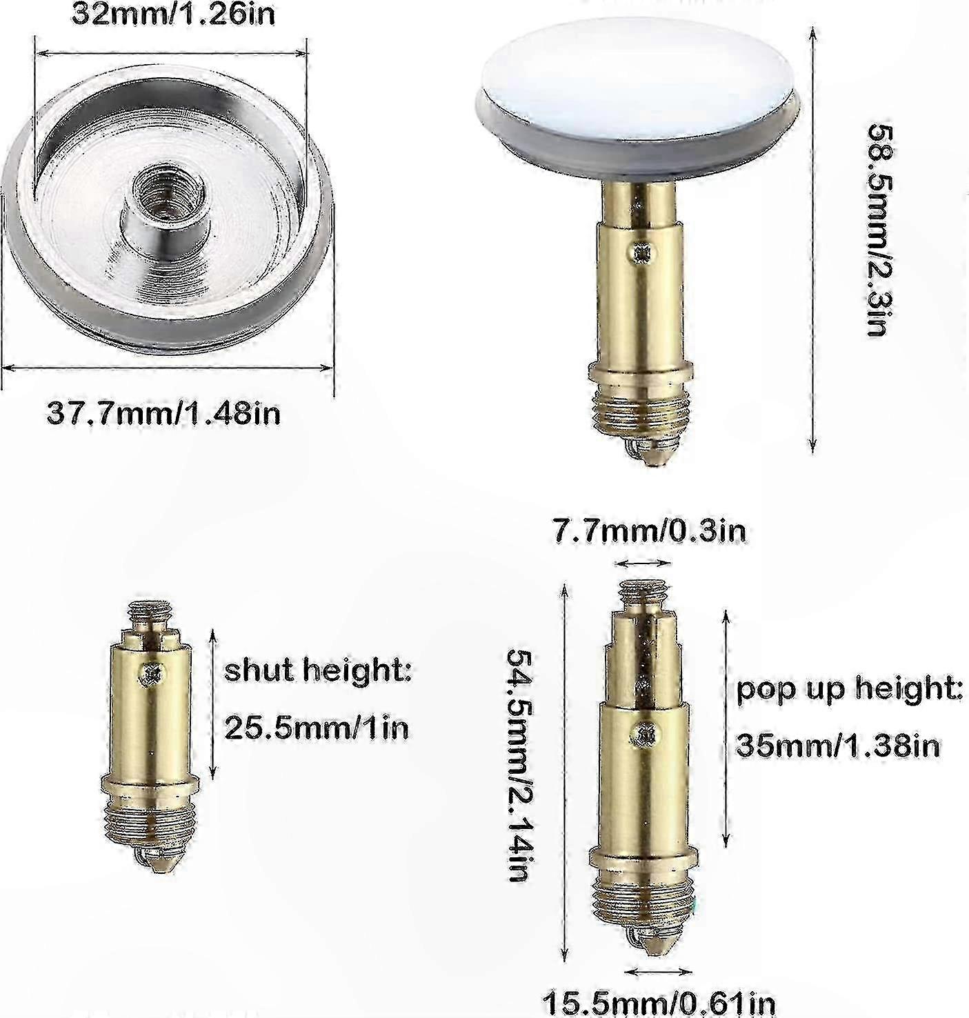 2-Pack Click Clack Sink Stopper, 38mm Push Pop-Up Drain Plug for Bathroom Basins
