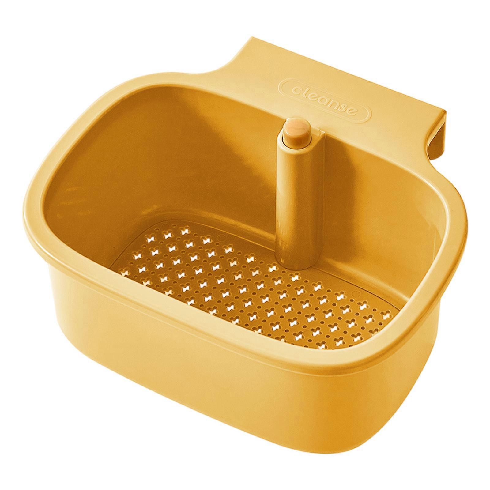 Easy Installation Press Function Wall Mounted Sink Basket Stainless Steel Frame Space Efficient Kitchen Drain Rack  Yellow