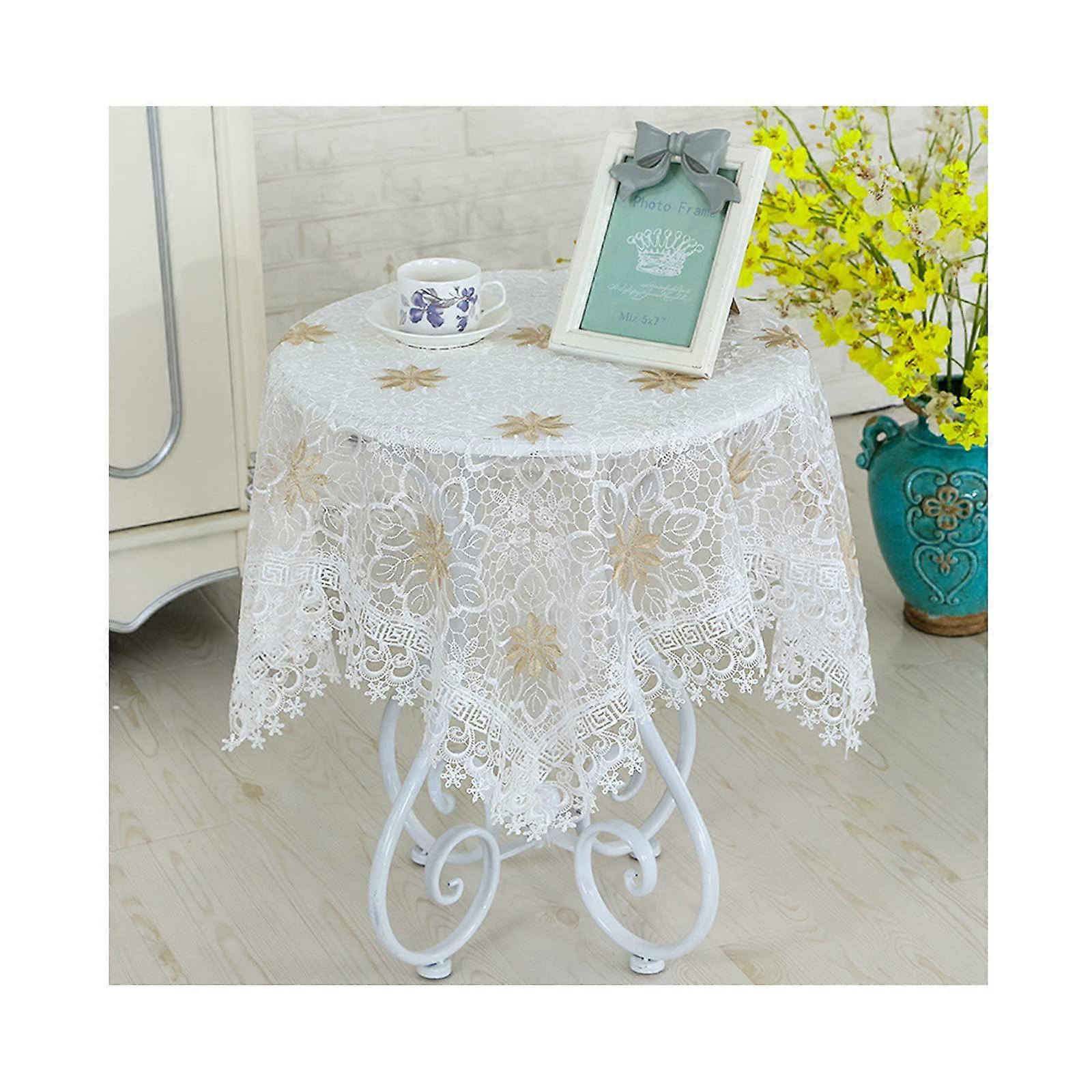 Table Cloth Floral Embroidered Macrame Fabric DustProof Table Cover For Parties 150x150 cm Square Or 200 cm Round