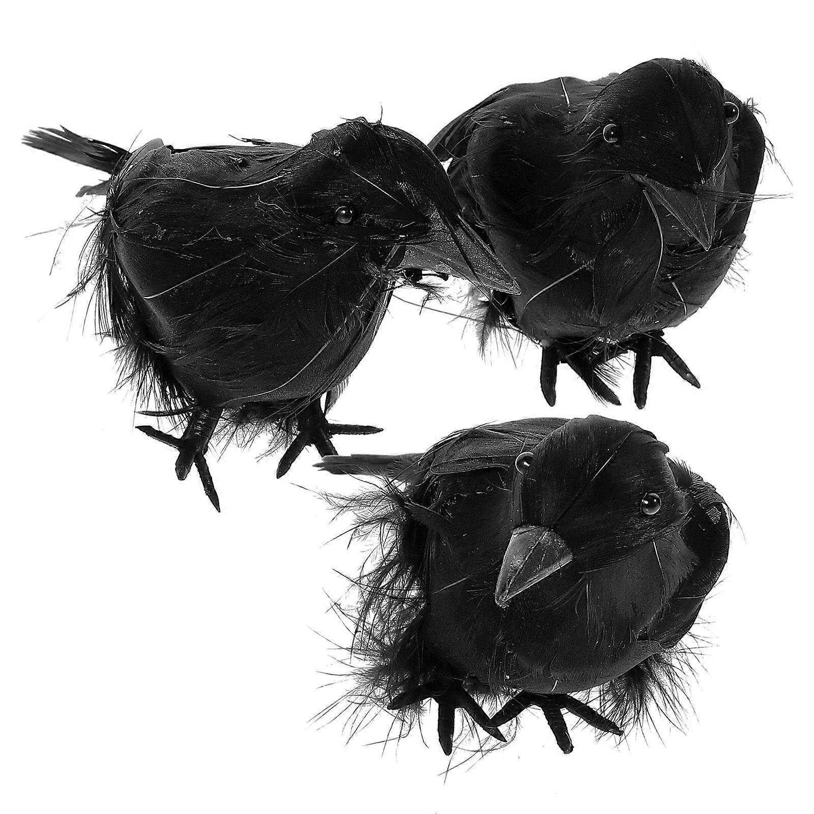 3Pcs Halloween Crows Realistic Crows Decorations Spooky Black Lifelike Bird Crows
