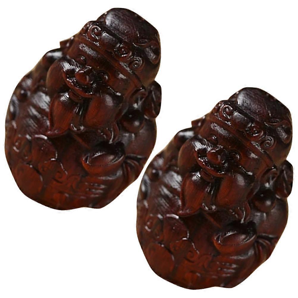 Dark Brown God of Wealth Wooden Keychain Pendants for DIY Craft 8Pcs