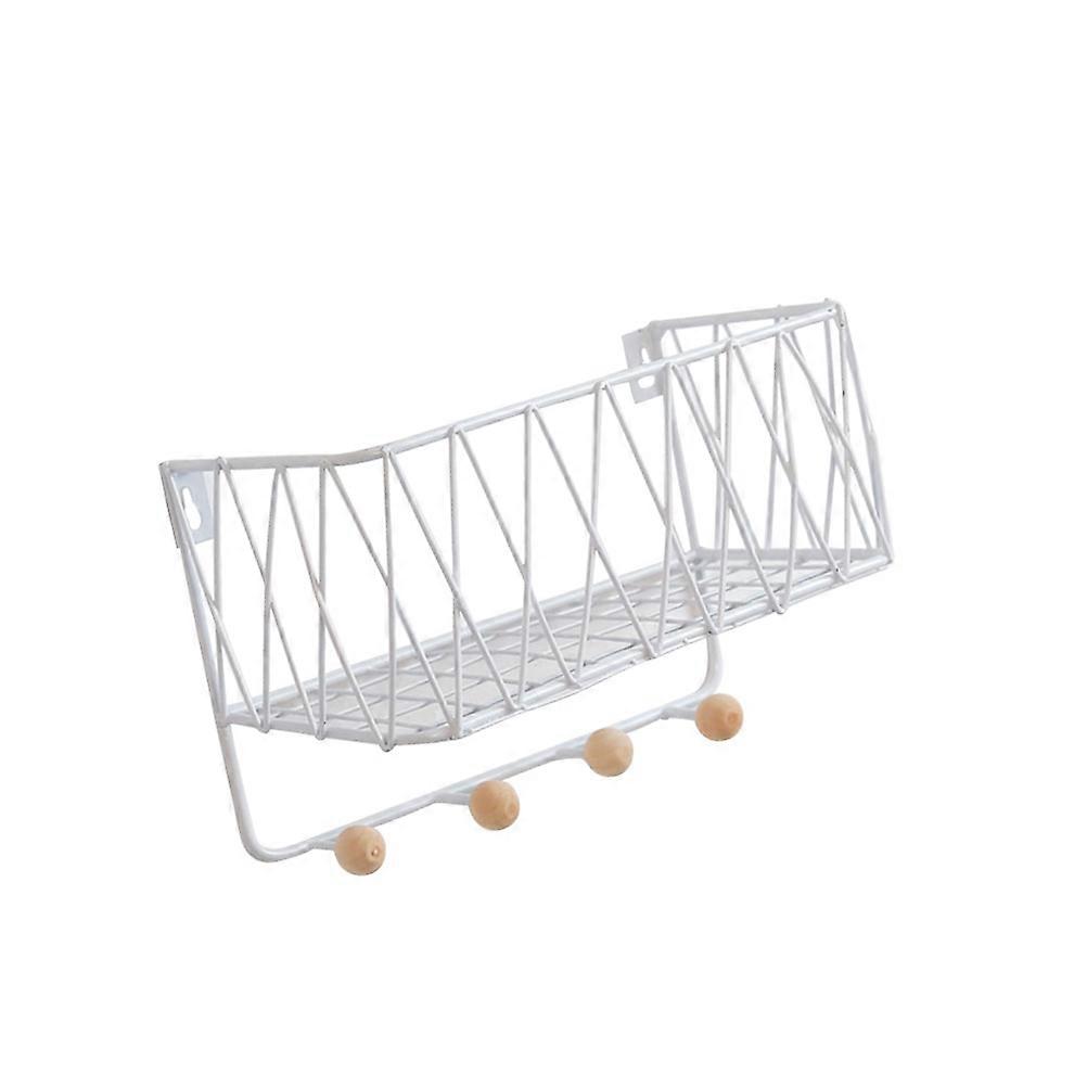 Wall Mounted Storage Rack Decorative Hanging Holder with Hooks 2Pcs White