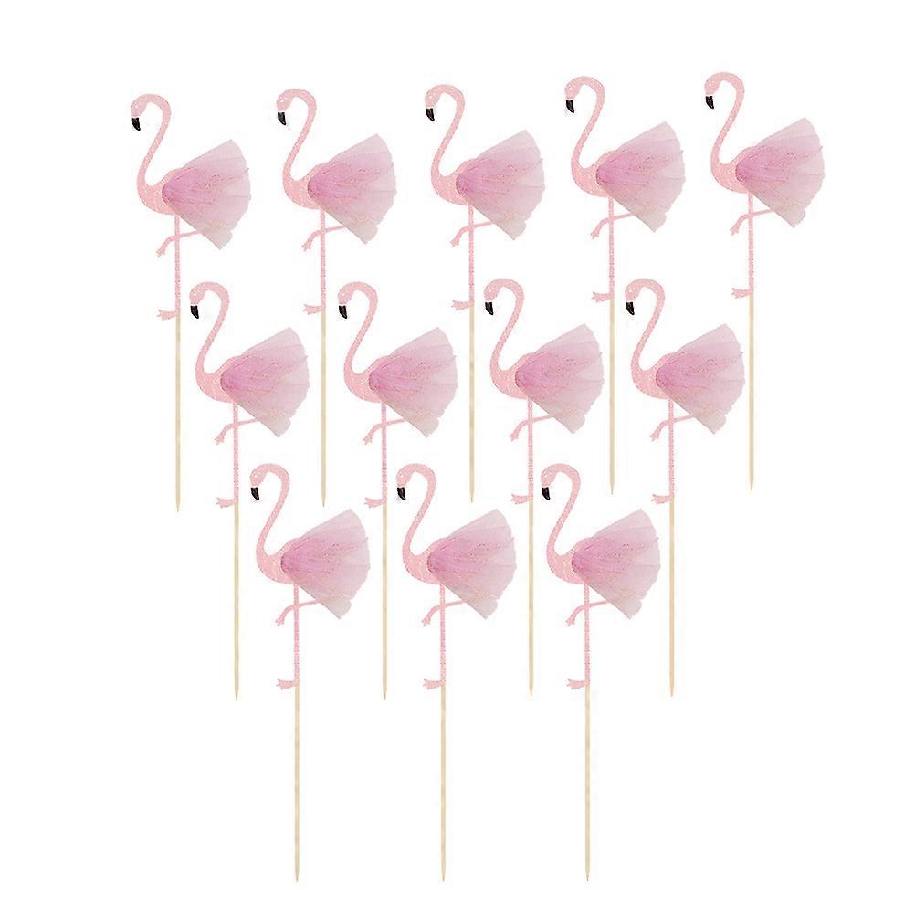 Ballet Flamingo Cake Topper for Decoration 12Pcs Pink Cake Inserts