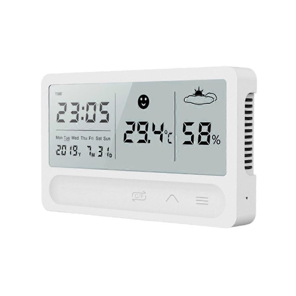 Home Electronic Thermometer And Hygrometer Multi-function Charging Touch Indoor Temperature And Humidity Meter (White)