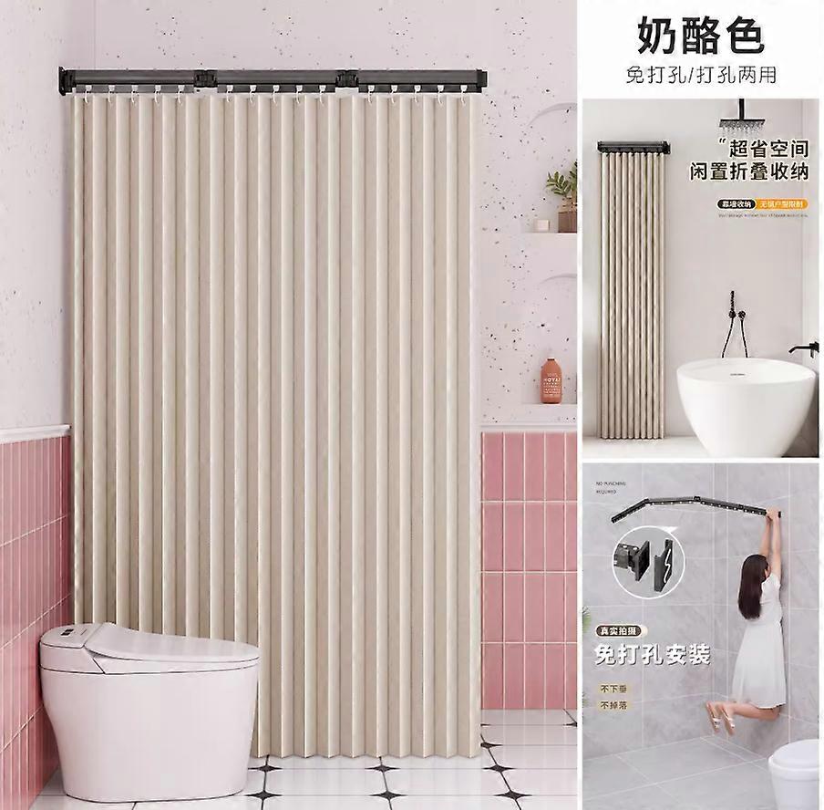 Foldable shower curtain rod bathroom toilet free punching wet and dry separation partition