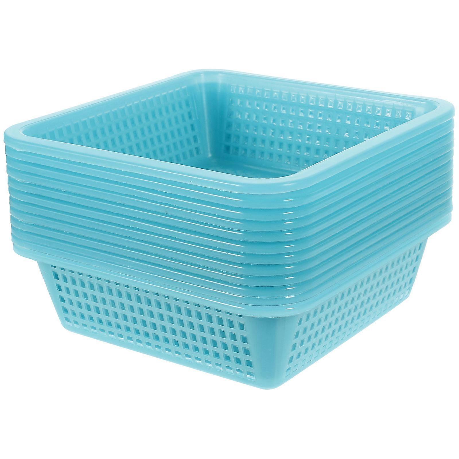 Perforated Storage Basket Square Plastic Bin for Storage 24Pcs Sky-Blue