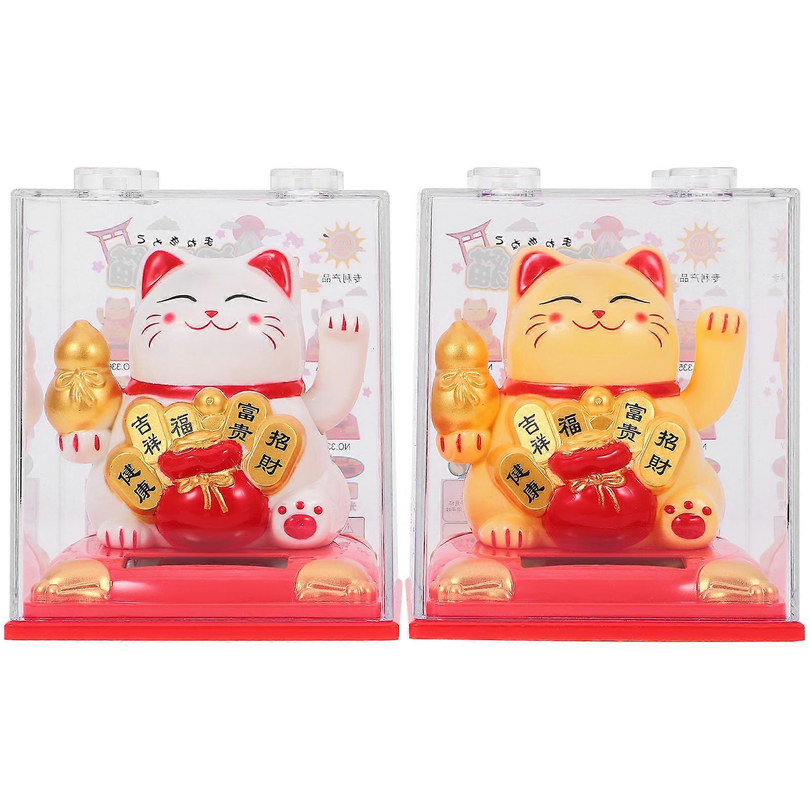 4Pcs Solar Powered Waving Cat Figurines Japanese Style Cat Shaped Decoration Suitable For Gift Giving And Car Dashboard
