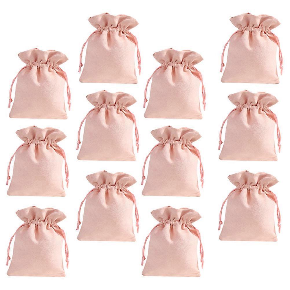 Flannel Candy Bag Drawstring Pocket for Storage Using 12Pcs Pink Pouch