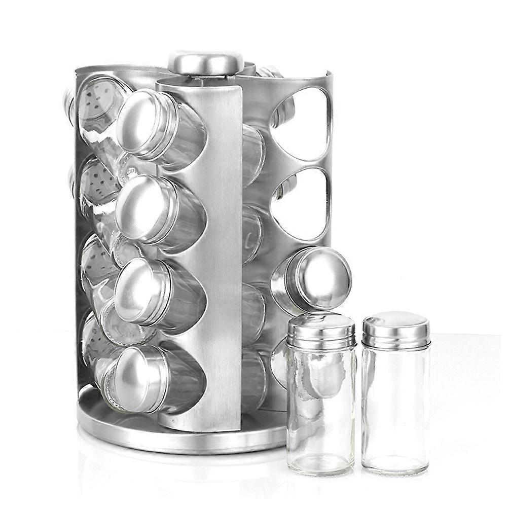 Spice Storage Revolving Design Jar Rack for Kitchen 17x25cm Silver Dustproof 2 Sets