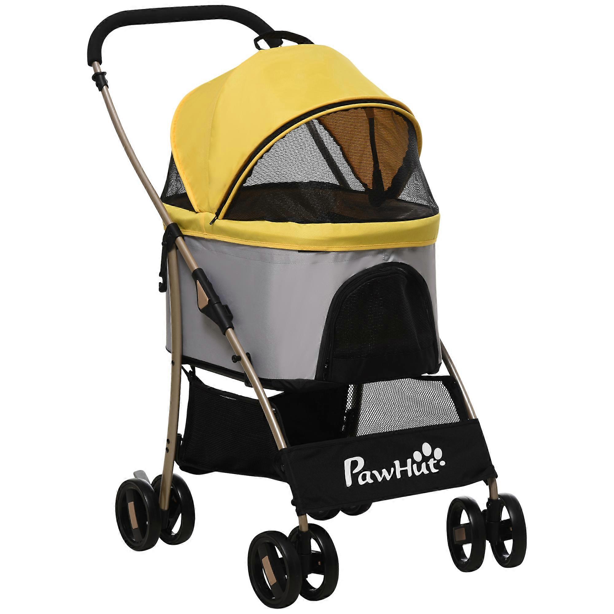 PawHut 2-in-1 Pet Stroller Carry Bag Foldable Dog Buggy Yellow