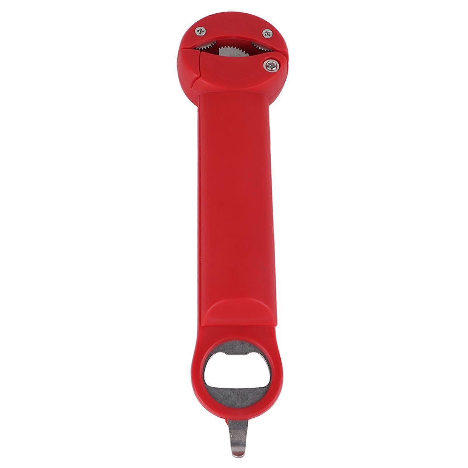 Stainless Steel Adjustable Cap Screwer 3 in 1 Multifunctional Retractable Jar Bottle Opener Pop Tab Opener Auxiliary Bottle Opening Tool Red