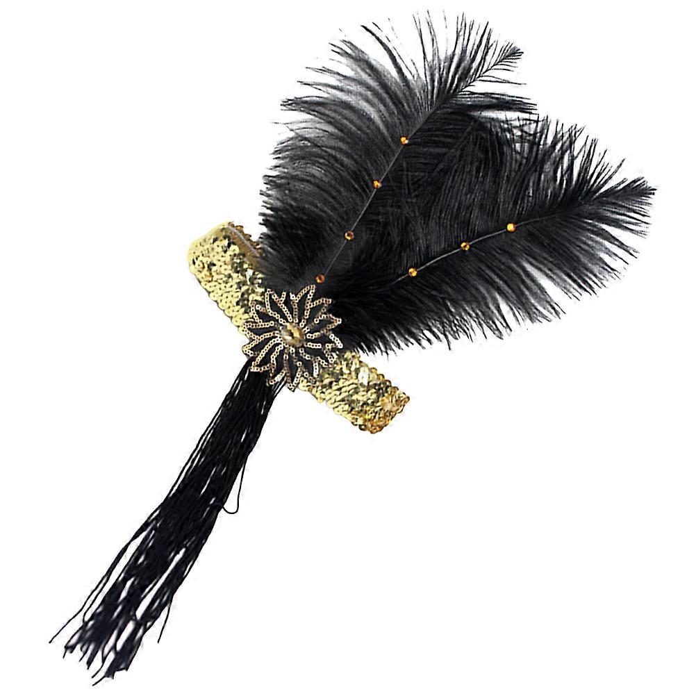 Golden Flapper Headband for Wedding 5Pcs Long Tassel Feathering Accessory