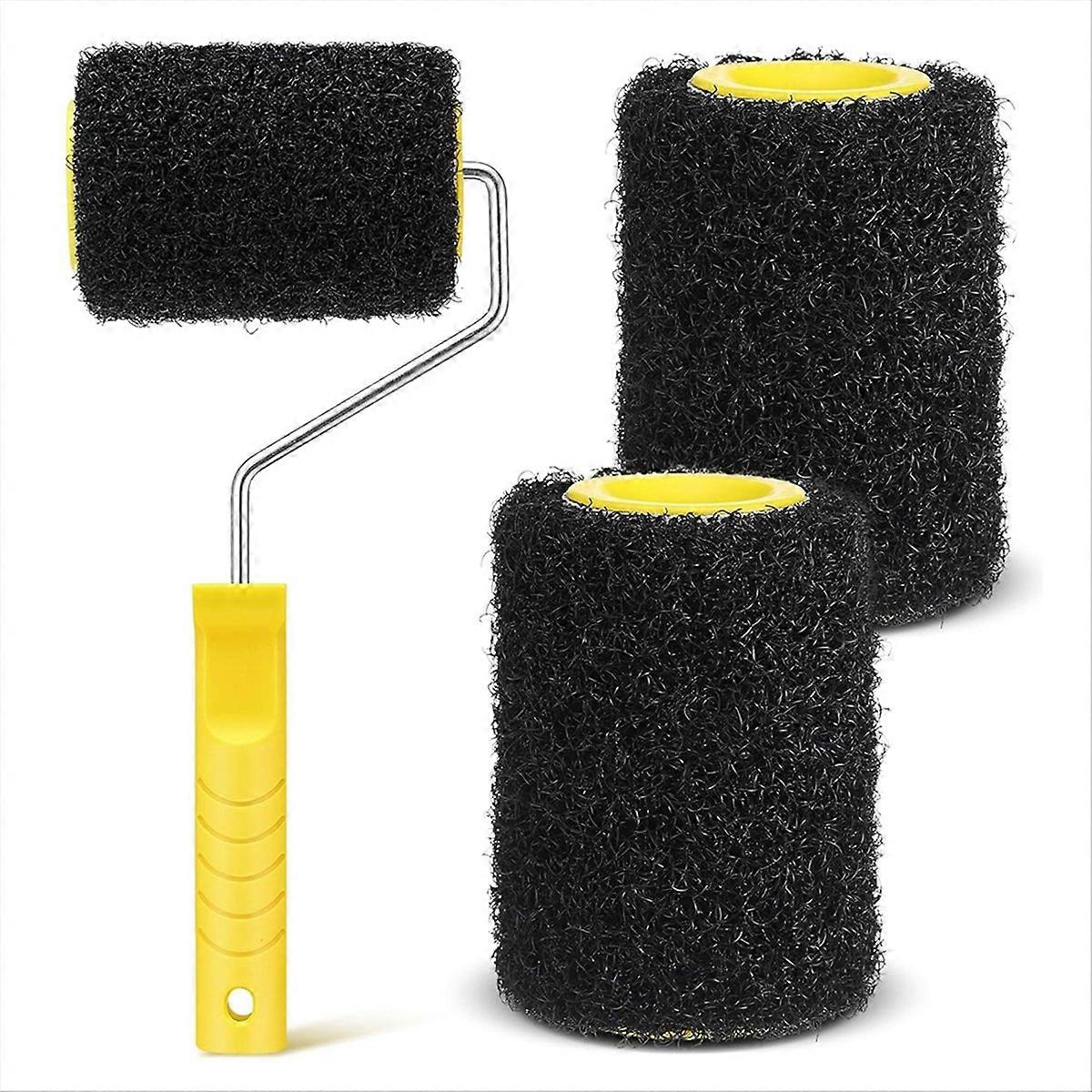 3Pcs 4 Inch Drywall Compound Roller Cover with Paint Frame,Drywall Texture Brush,Mud Roller for Putt