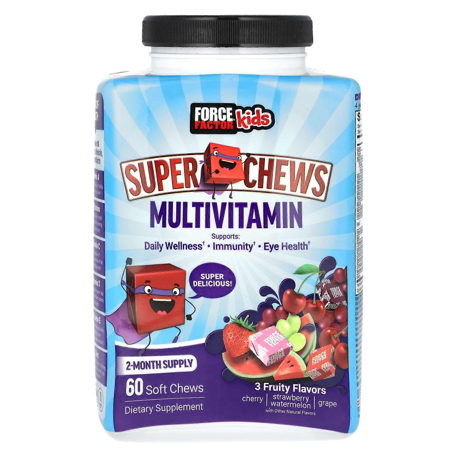 Kids, Super Chews Multivitamin, Cherry, Strawberry Watermelon, Grape, 60 Soft Chews