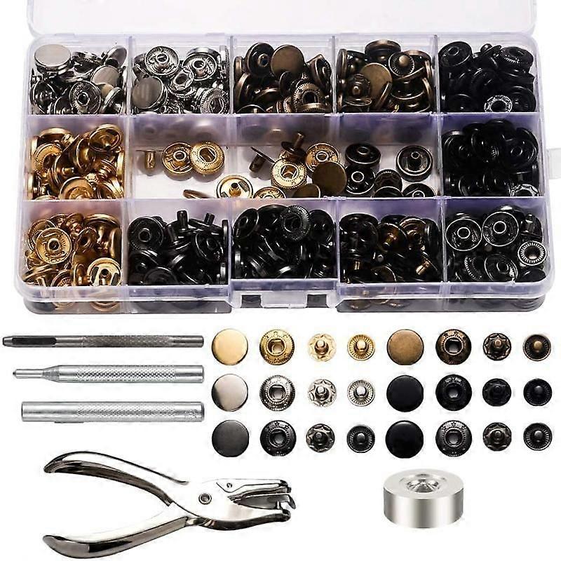 Luxora Snap Clasps Kit 120 Set Metal Button Snaps Press Studs with Punching Pliers and 4 Pieces Fastening Tool Kit
